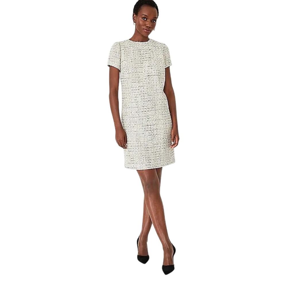 Ann Taylor Cream Textured Tweed Short Sleeve Shift Dress NWT - Size 8
